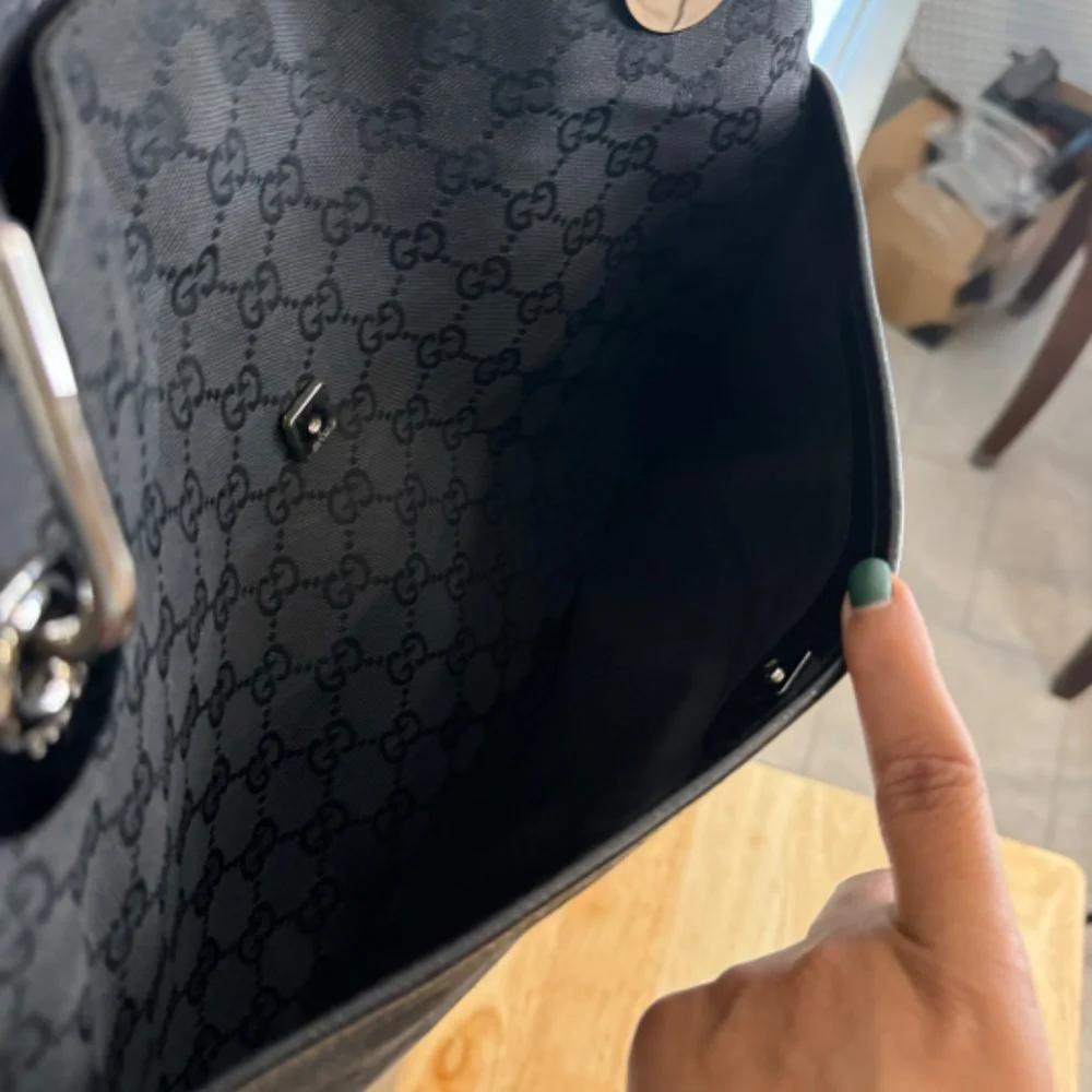 Authentic GUCCI Eclipse GG Black Canvas Shoulder Bag |Tote P0029